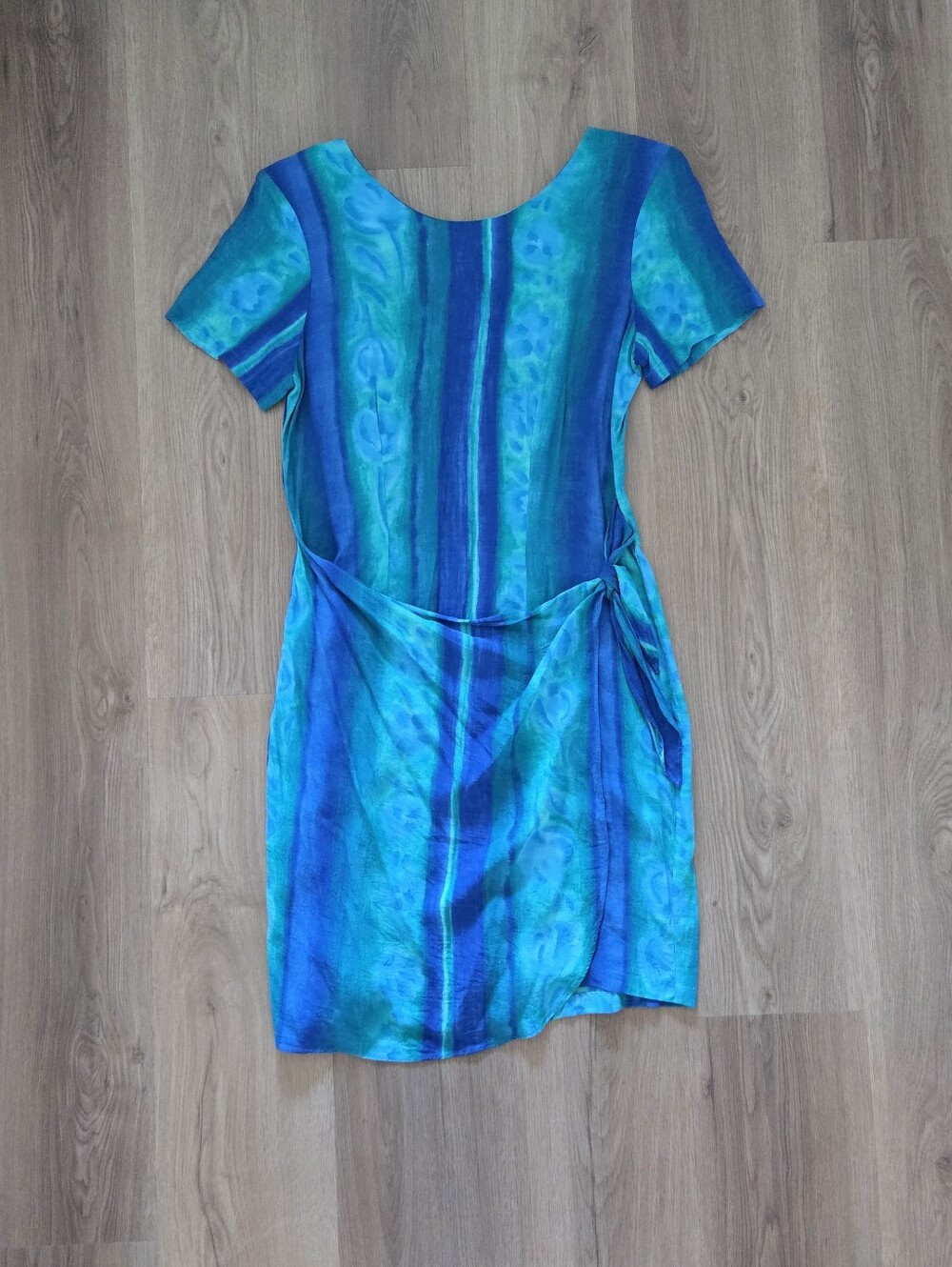 Vtg Young Hawaii Watercolor Print Faux Wrap Mini Dress M Vacation Resort Retro